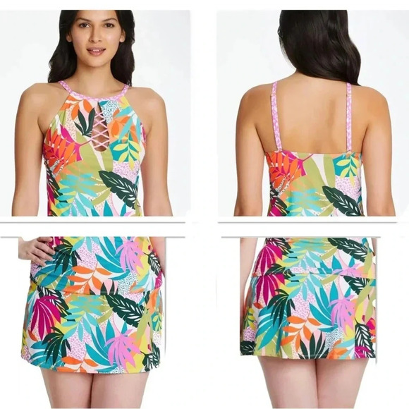 Bleu Rod Beattie Wild At Heart Key Hole High Neck Tankini Top and Skirted Bottom - Picture 1 of 11